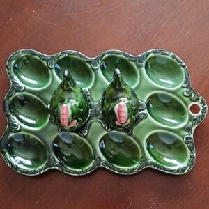 Vintage Deviled Eggs Plate Hen Salt Pepper